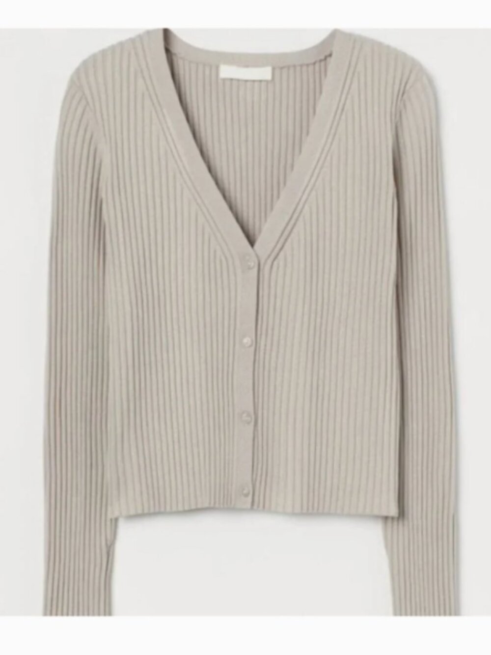 H&M Ribbed V-Neck Cardigan in Beige XL